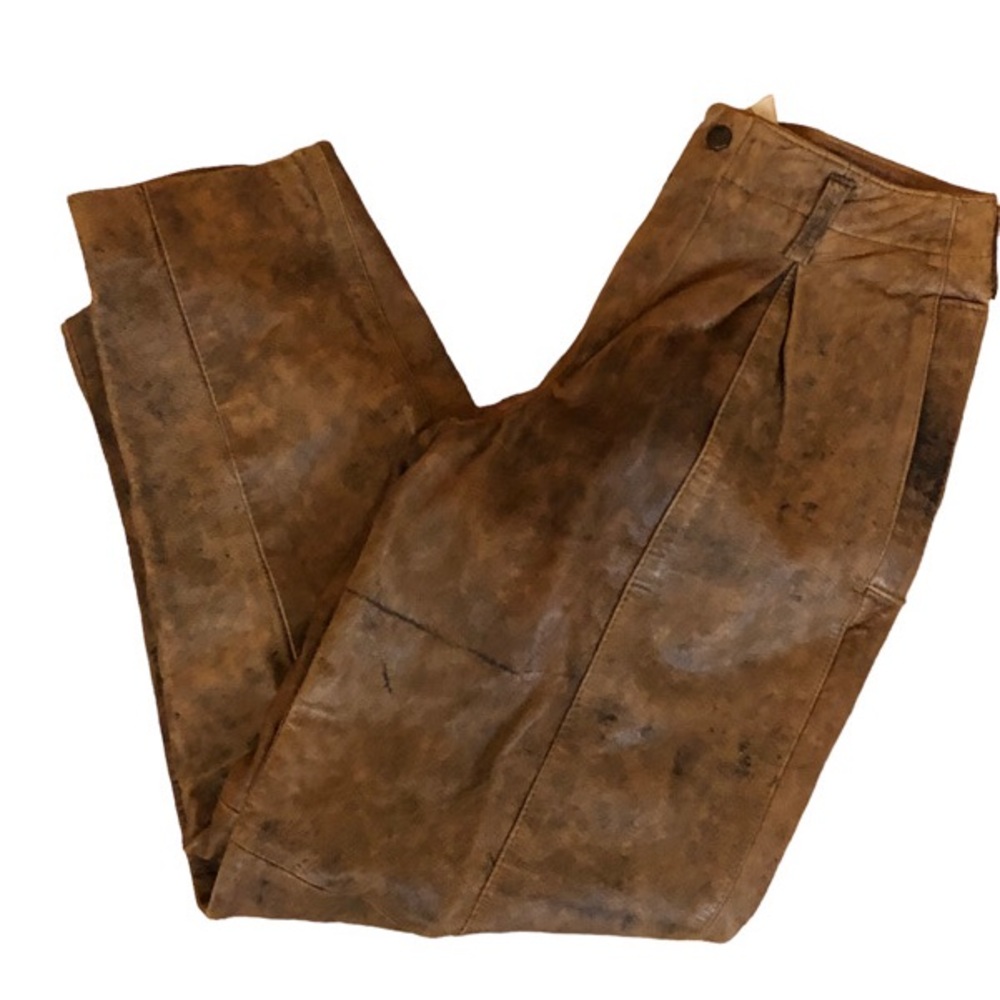 Vintage Forenza Tan Brown 100% Leather High Waist Pants Sz 6